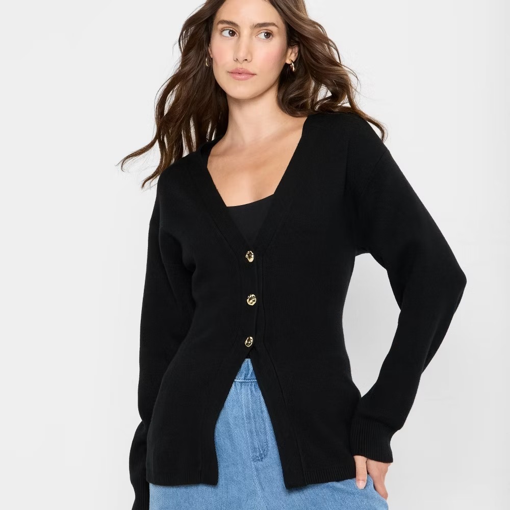 Women Nipped Waist Cardigan Future Collective Black XS NWT